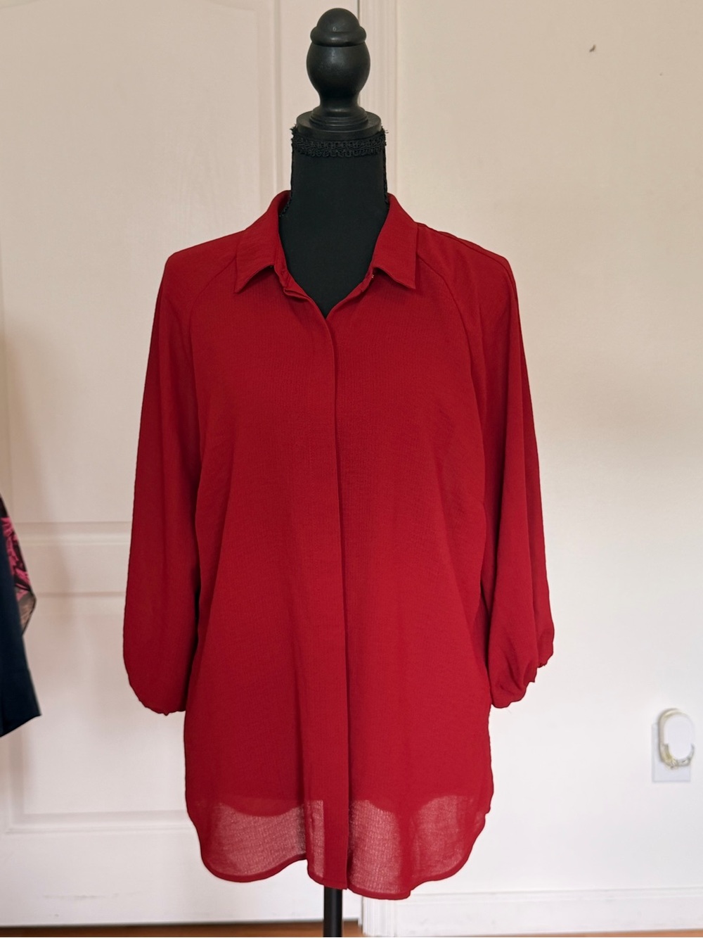 Express Red Collared Button-Front Blouse
